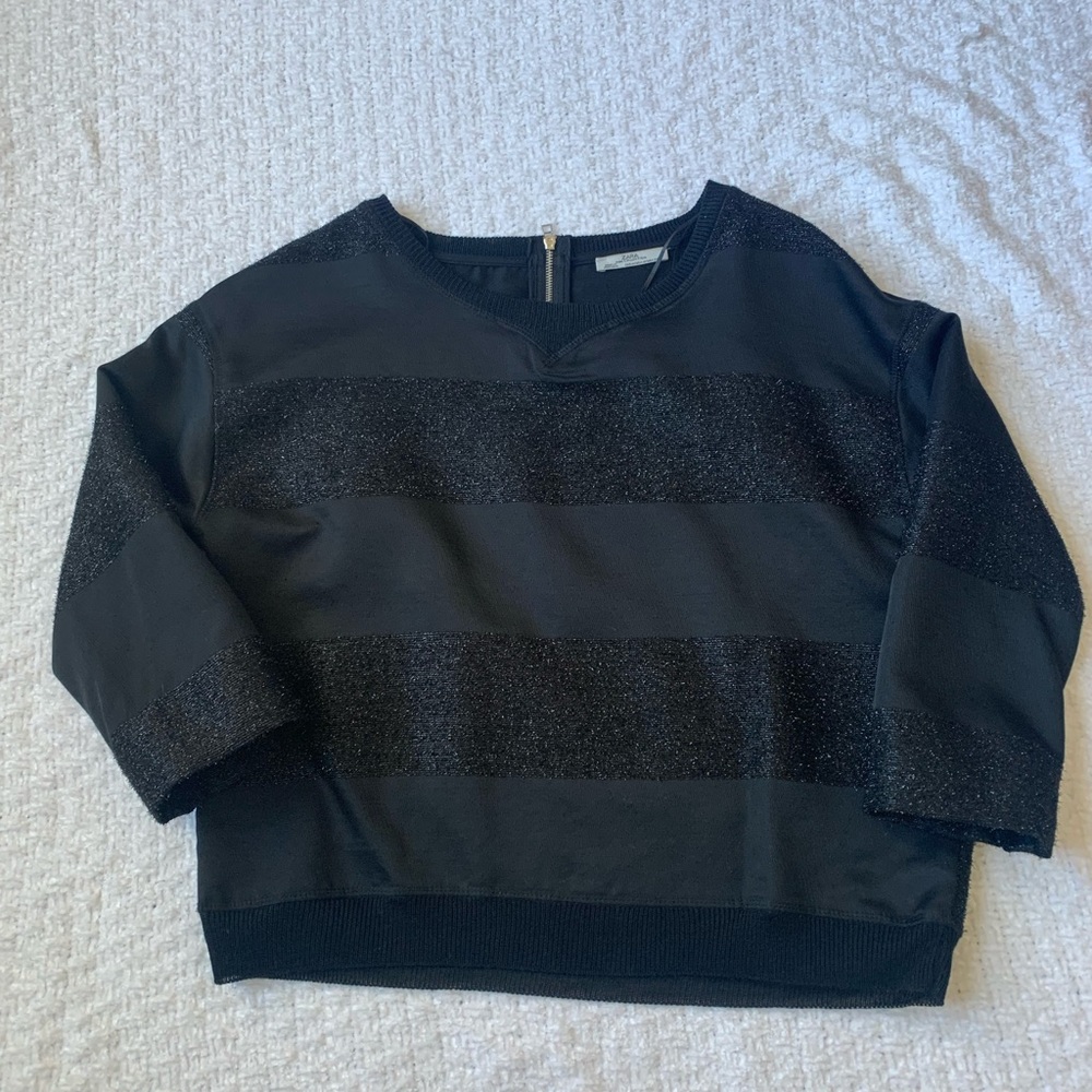 Zara Women’s Black with Sparkles Top Zipper Detail Size M Like New